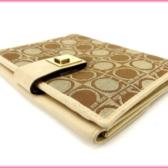 Salvatore Ferragamo Wallet Purse Ganchini Beige Brown Woman Authentic Used Y1161 - Picture 3 of 5
